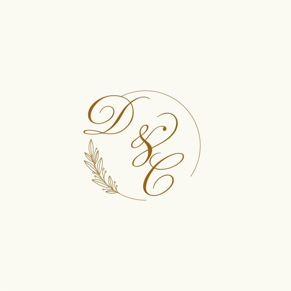 Initialen dc Hochzeit Monogramm Logo mit Blätter und elegant kreisförmig Linien vektor