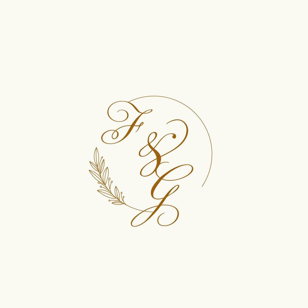 Initialen fg Hochzeit Monogramm Logo mit Blätter und elegant kreisförmig Linien vektor