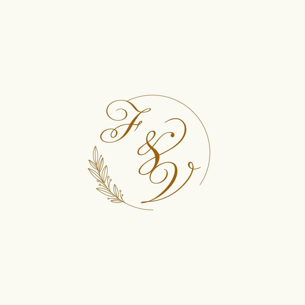 Initialen fv Hochzeit Monogramm Logo mit Blätter und elegant kreisförmig Linien vektor