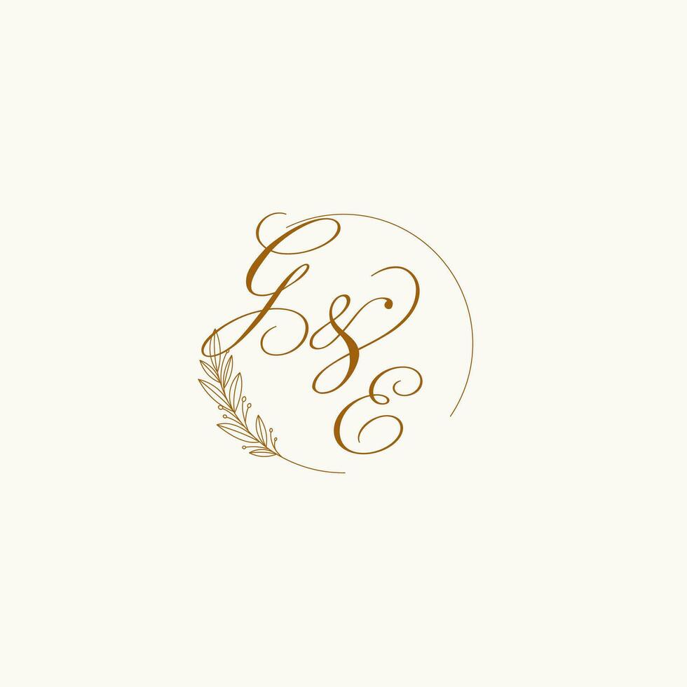 Initialen ge Hochzeit Monogramm Logo mit Blätter und elegant kreisförmig Linien vektor