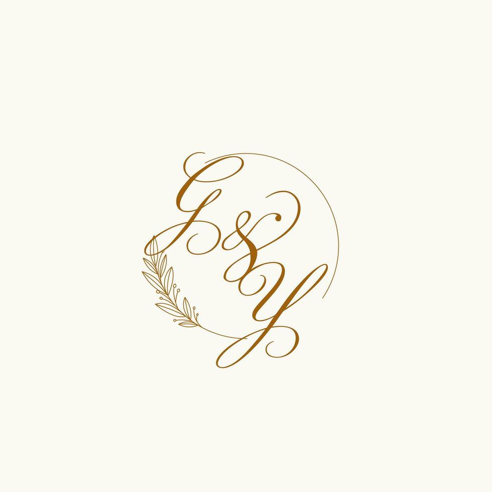 initialer gy bröllop monogram logotyp med löv och elegant cirkulär rader vektor