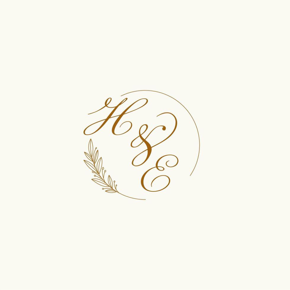 Initialen er Hochzeit Monogramm Logo mit Blätter und elegant kreisförmig Linien vektor