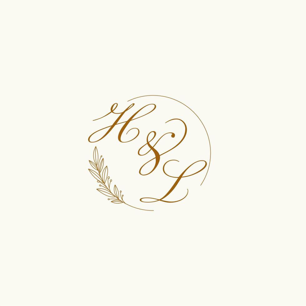 Initialen hl Hochzeit Monogramm Logo mit Blätter und elegant kreisförmig Linien vektor