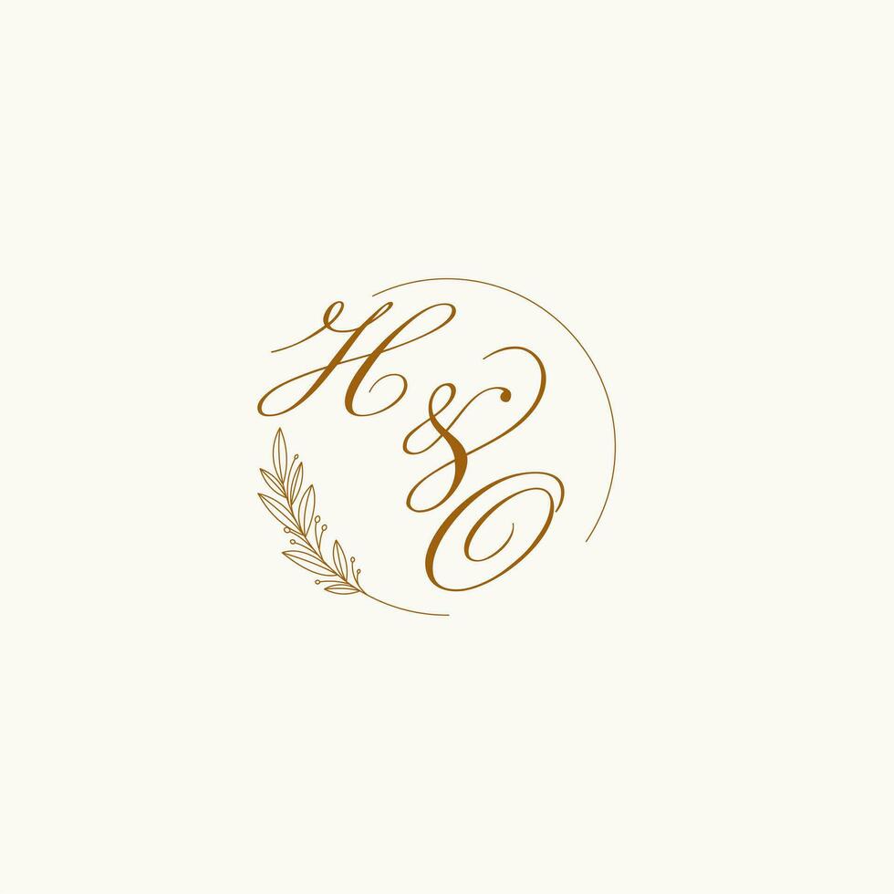 Initialen ho Hochzeit Monogramm Logo mit Blätter und elegant kreisförmig Linien vektor
