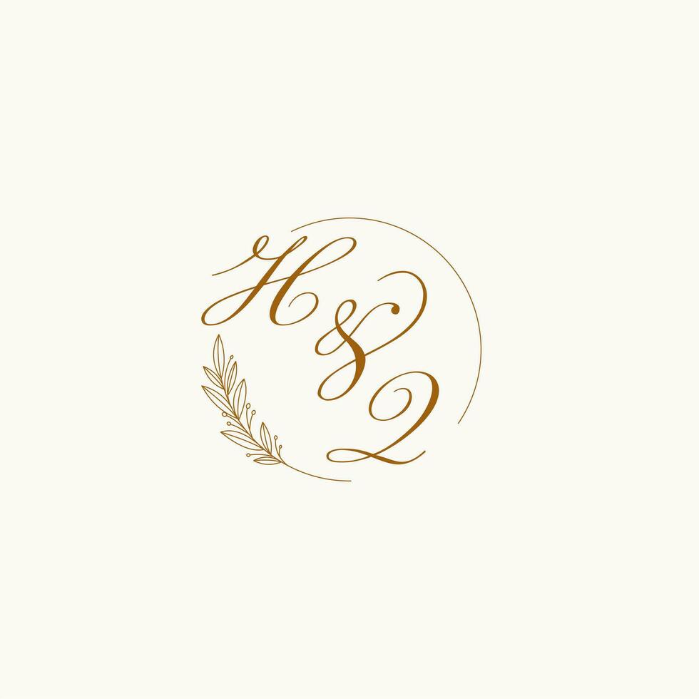 Initialen hq Hochzeit Monogramm Logo mit Blätter und elegant kreisförmig Linien vektor