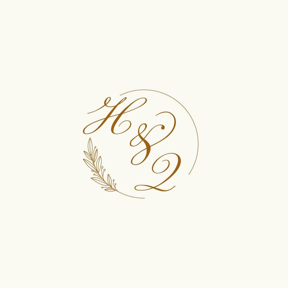 initialer hq bröllop monogram logotyp med löv och elegant cirkulär rader vektor