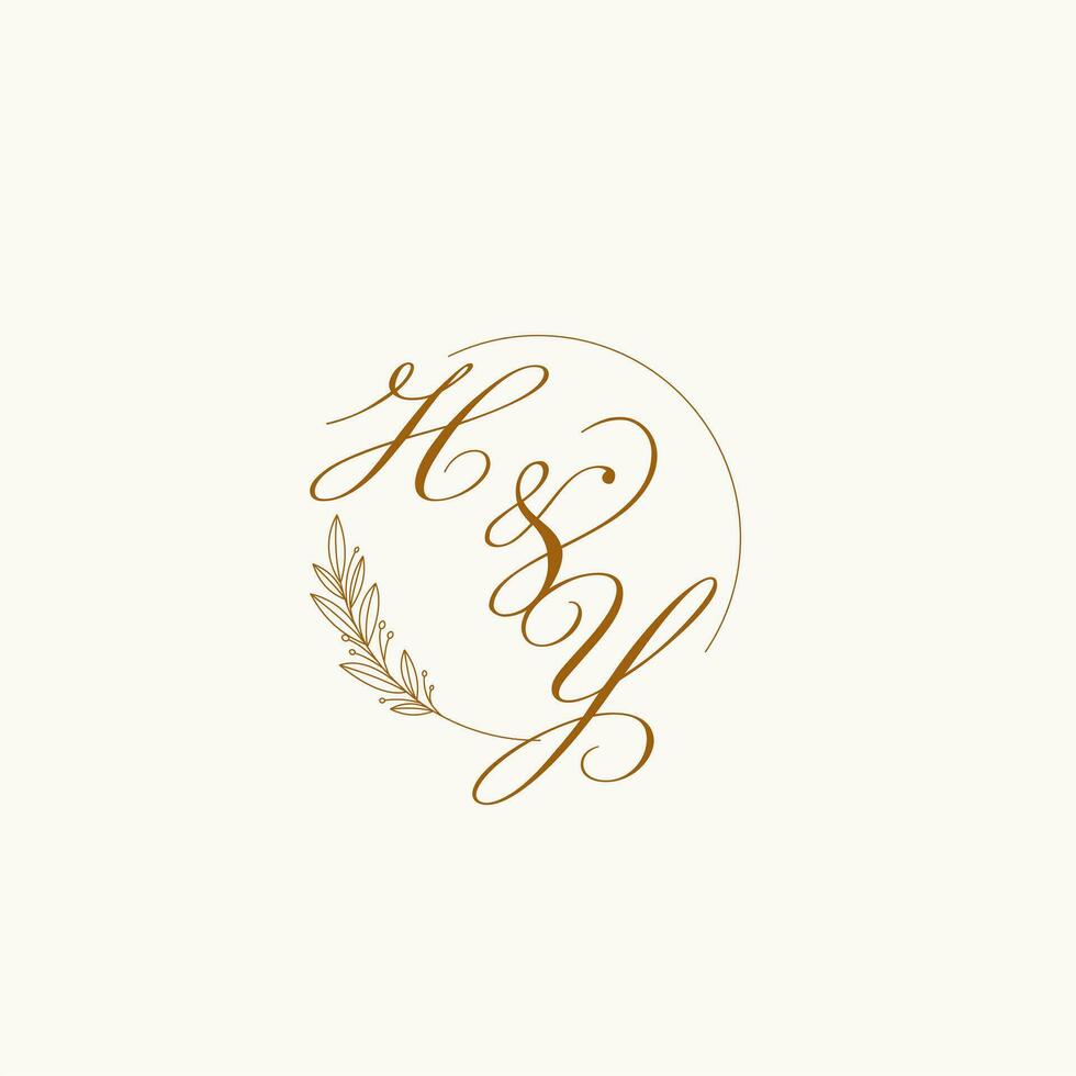 Initialen hy Hochzeit Monogramm Logo mit Blätter und elegant kreisförmig Linien vektor