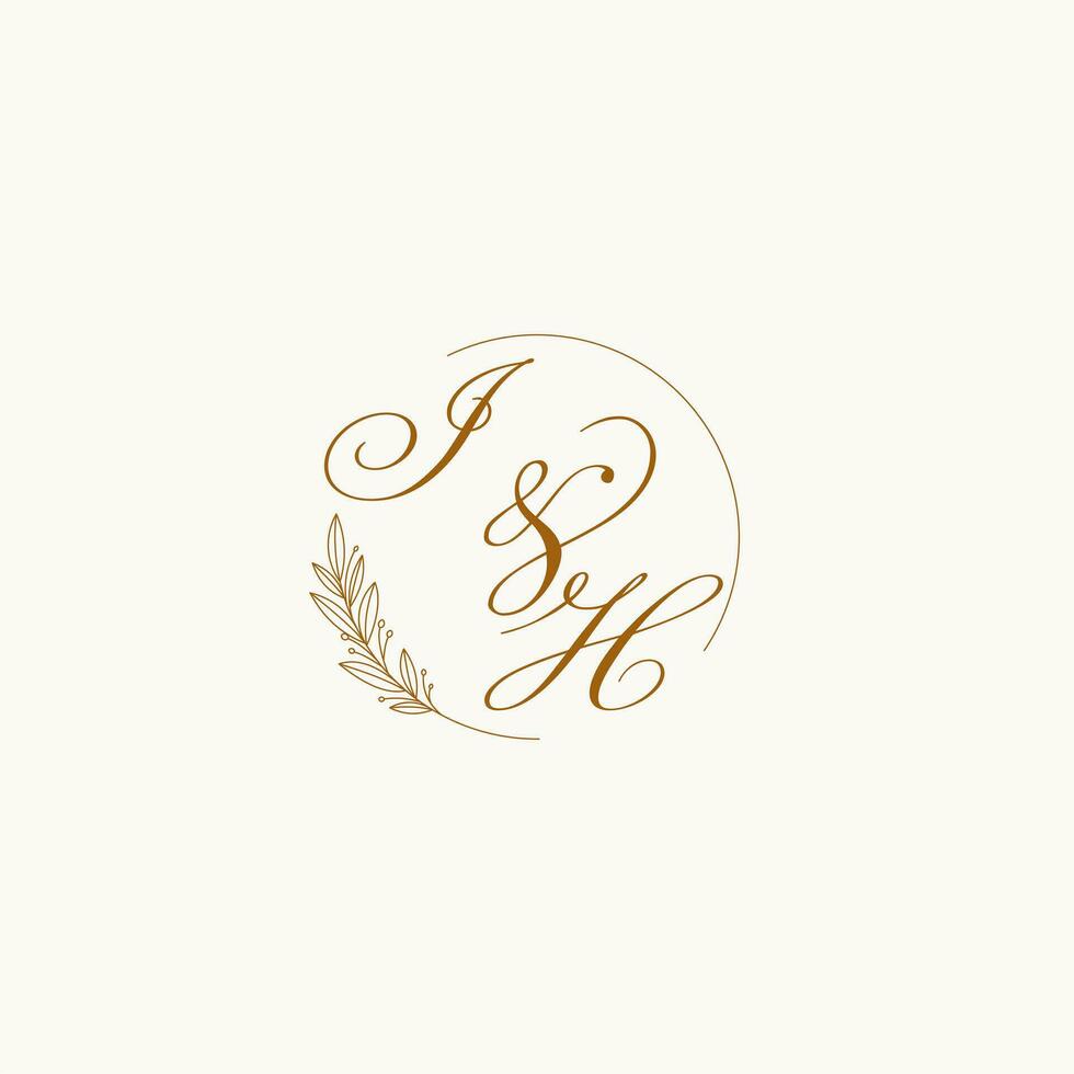 Initialen ich h Hochzeit Monogramm Logo mit Blätter und elegant kreisförmig Linien vektor