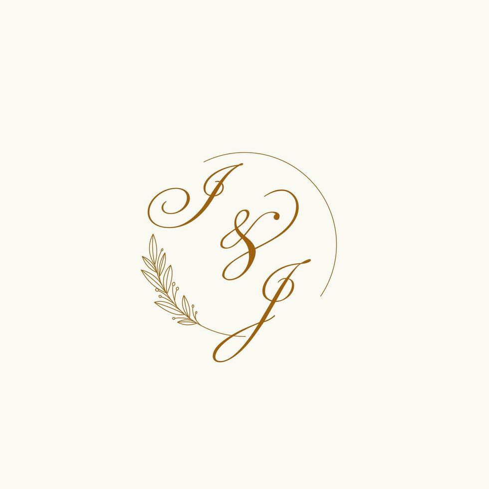 Initialen ij Hochzeit Monogramm Logo mit Blätter und elegant kreisförmig Linien vektor