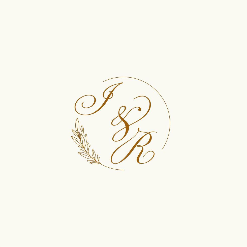 Initialen ir Hochzeit Monogramm Logo mit Blätter und elegant kreisförmig Linien vektor