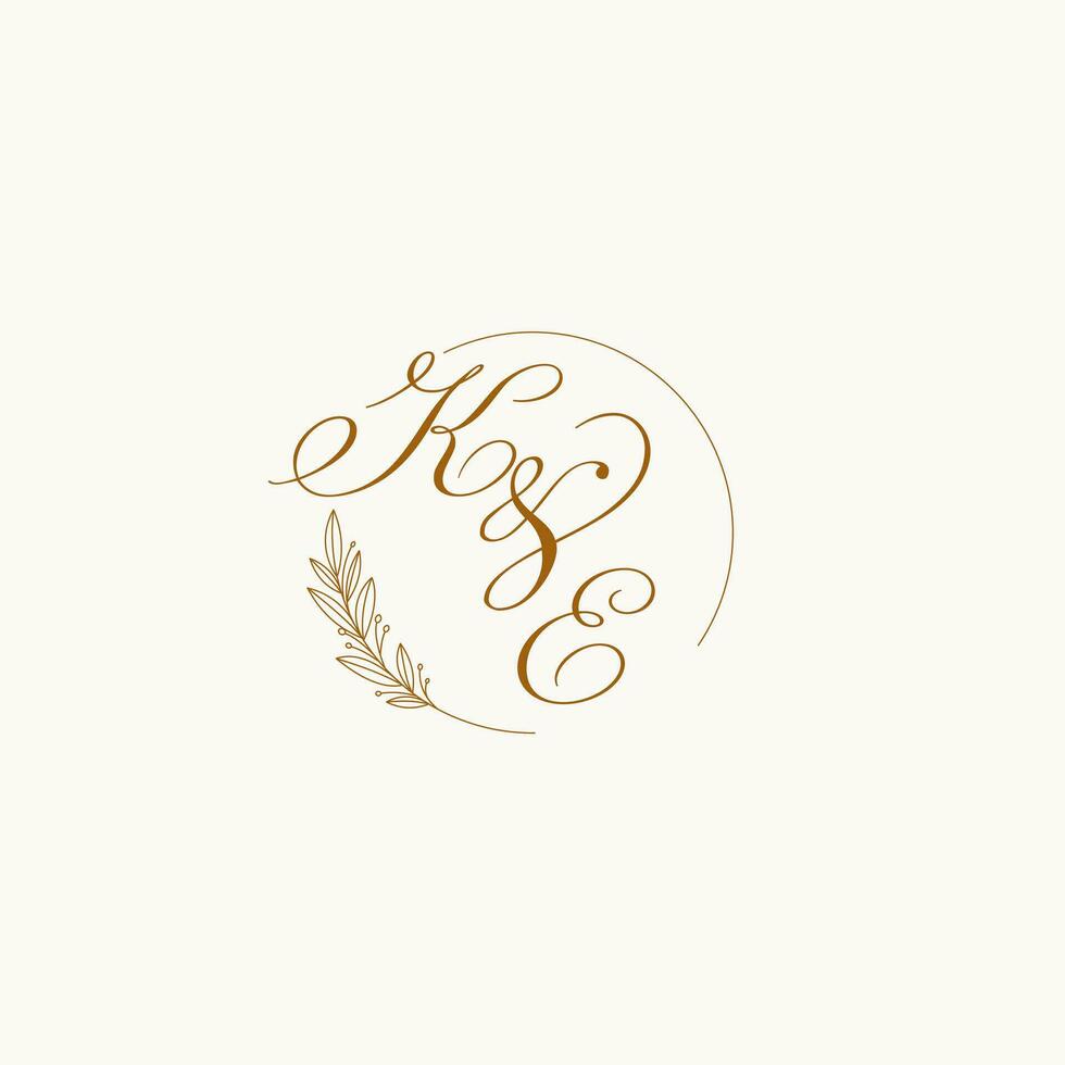 Initialen ke Hochzeit Monogramm Logo mit Blätter und elegant kreisförmig Linien vektor