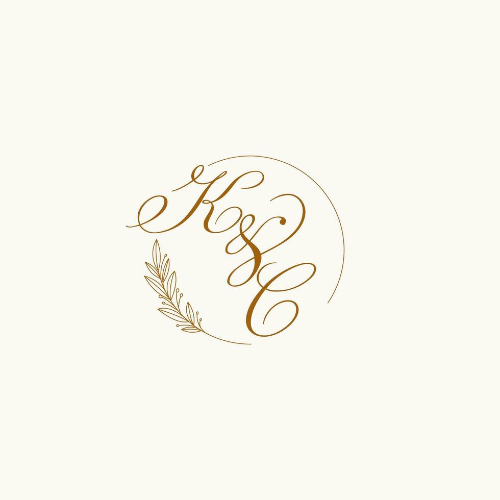 Initialen kc Hochzeit Monogramm Logo mit Blätter und elegant kreisförmig Linien vektor