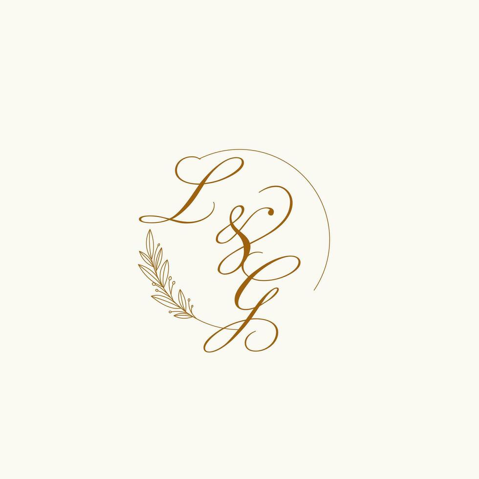 Initialen lg Hochzeit Monogramm Logo mit Blätter und elegant kreisförmig Linien vektor