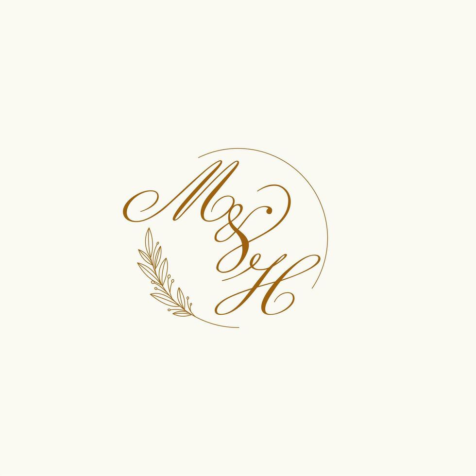 Initialen mh Hochzeit Monogramm Logo mit Blätter und elegant kreisförmig Linien vektor