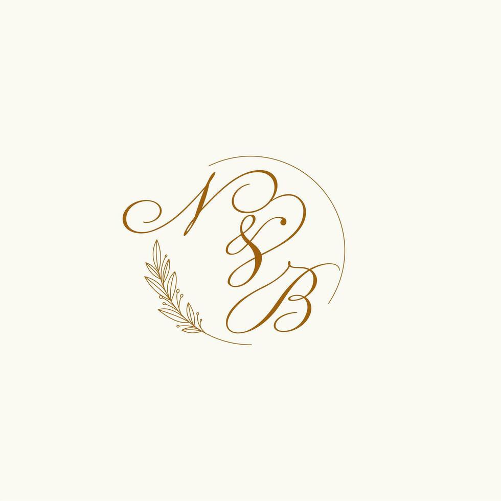 Initialen nb Hochzeit Monogramm Logo mit Blätter und elegant kreisförmig Linien vektor