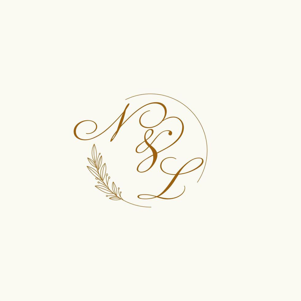 Initialen nl Hochzeit Monogramm Logo mit Blätter und elegant kreisförmig Linien vektor