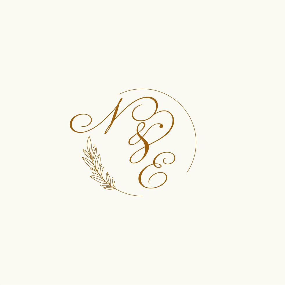 Initialen ne Hochzeit Monogramm Logo mit Blätter und elegant kreisförmig Linien vektor