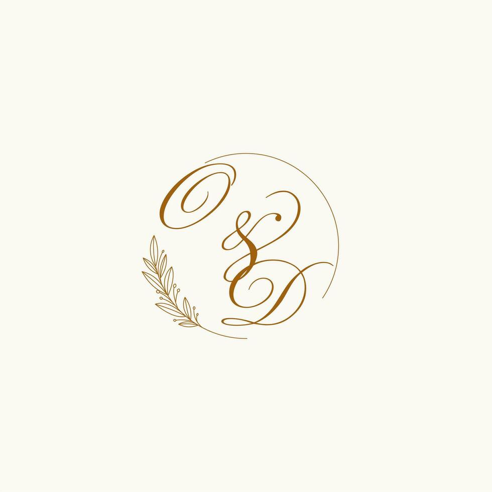 Initialen od Hochzeit Monogramm Logo mit Blätter und elegant kreisförmig Linien vektor