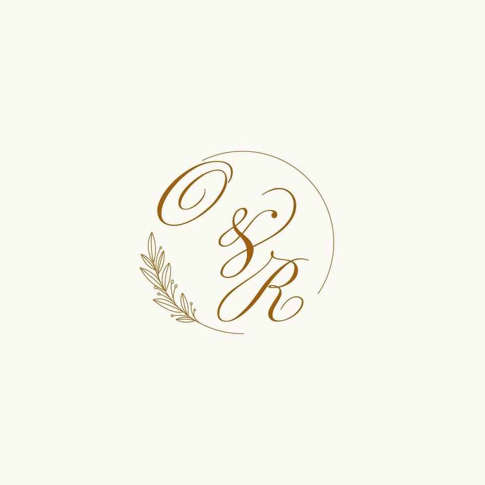 Initialen oder Hochzeit Monogramm Logo mit Blätter und elegant kreisförmig Linien vektor