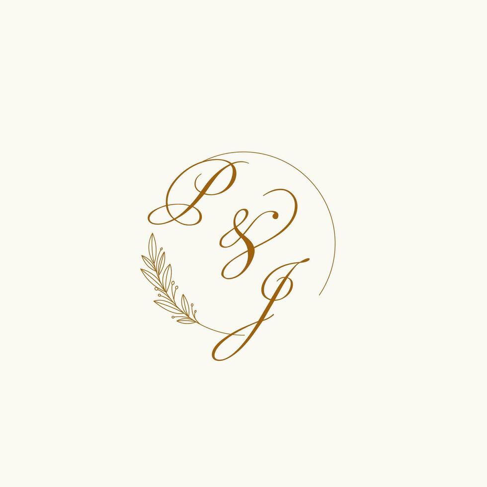 Initialen pj Hochzeit Monogramm Logo mit Blätter und elegant kreisförmig Linien vektor