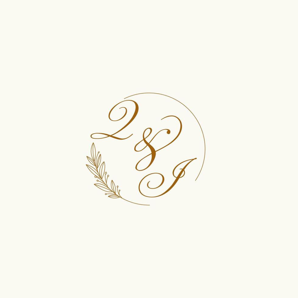 initialer qi bröllop monogram logotyp med löv och elegant cirkulär rader vektor