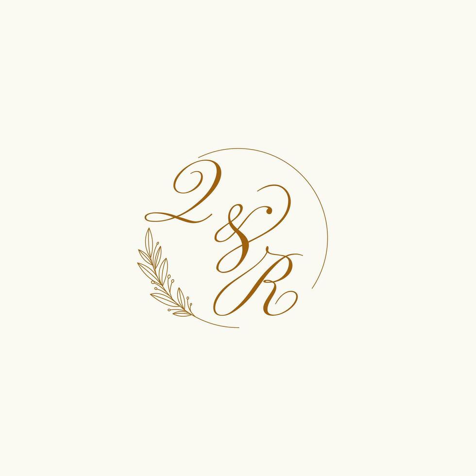 Initialen qr Hochzeit Monogramm Logo mit Blätter und elegant kreisförmig Linien vektor