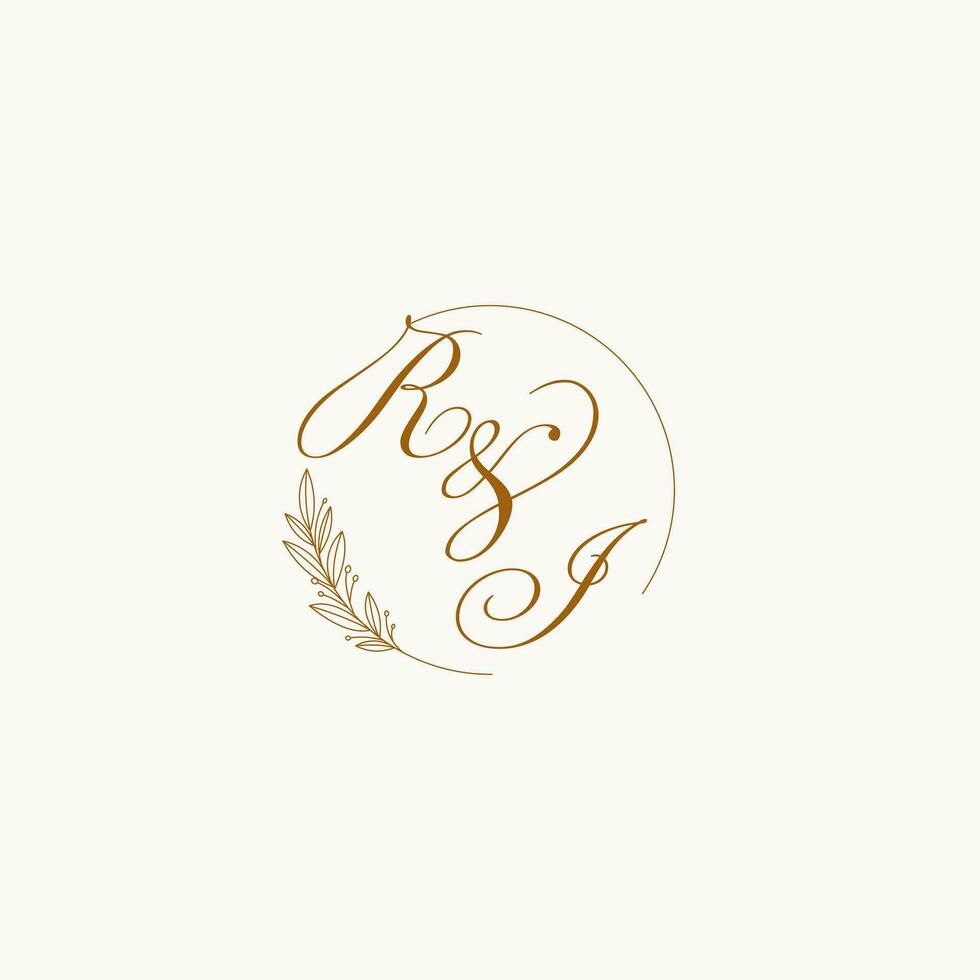 Initialen ri Hochzeit Monogramm Logo mit Blätter und elegant kreisförmig Linien vektor