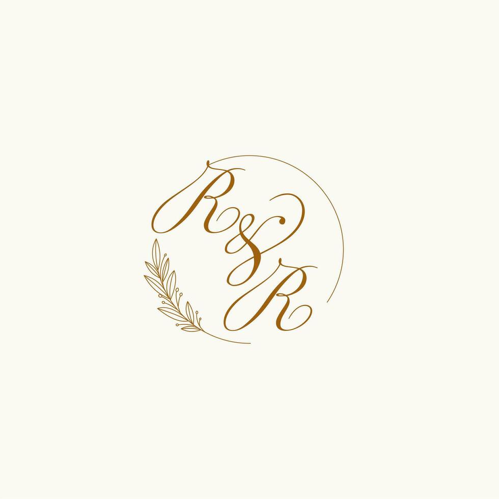 Initialen rr Hochzeit Monogramm Logo mit Blätter und elegant kreisförmig Linien vektor