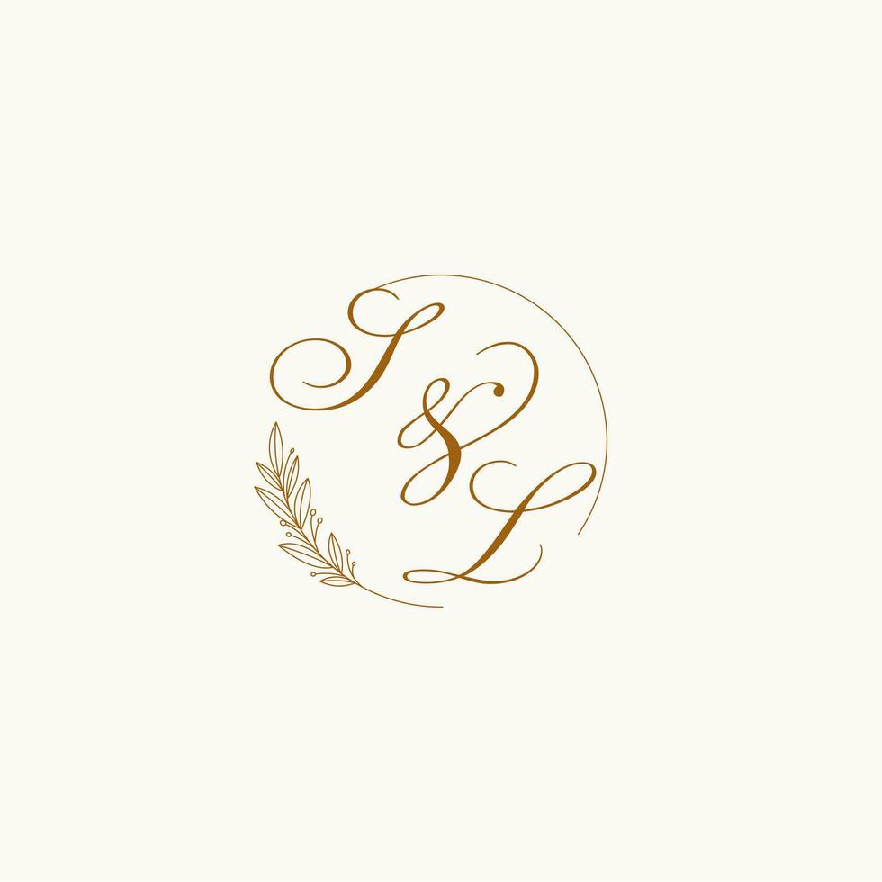 Initialen sl Hochzeit Monogramm Logo mit Blätter und elegant kreisförmig Linien vektor