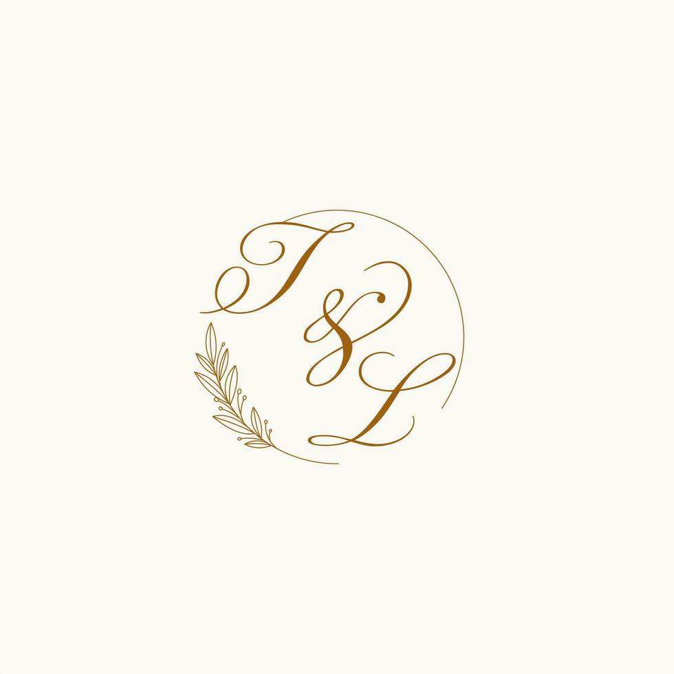 Initialen tl Hochzeit Monogramm Logo mit Blätter und elegant kreisförmig Linien vektor