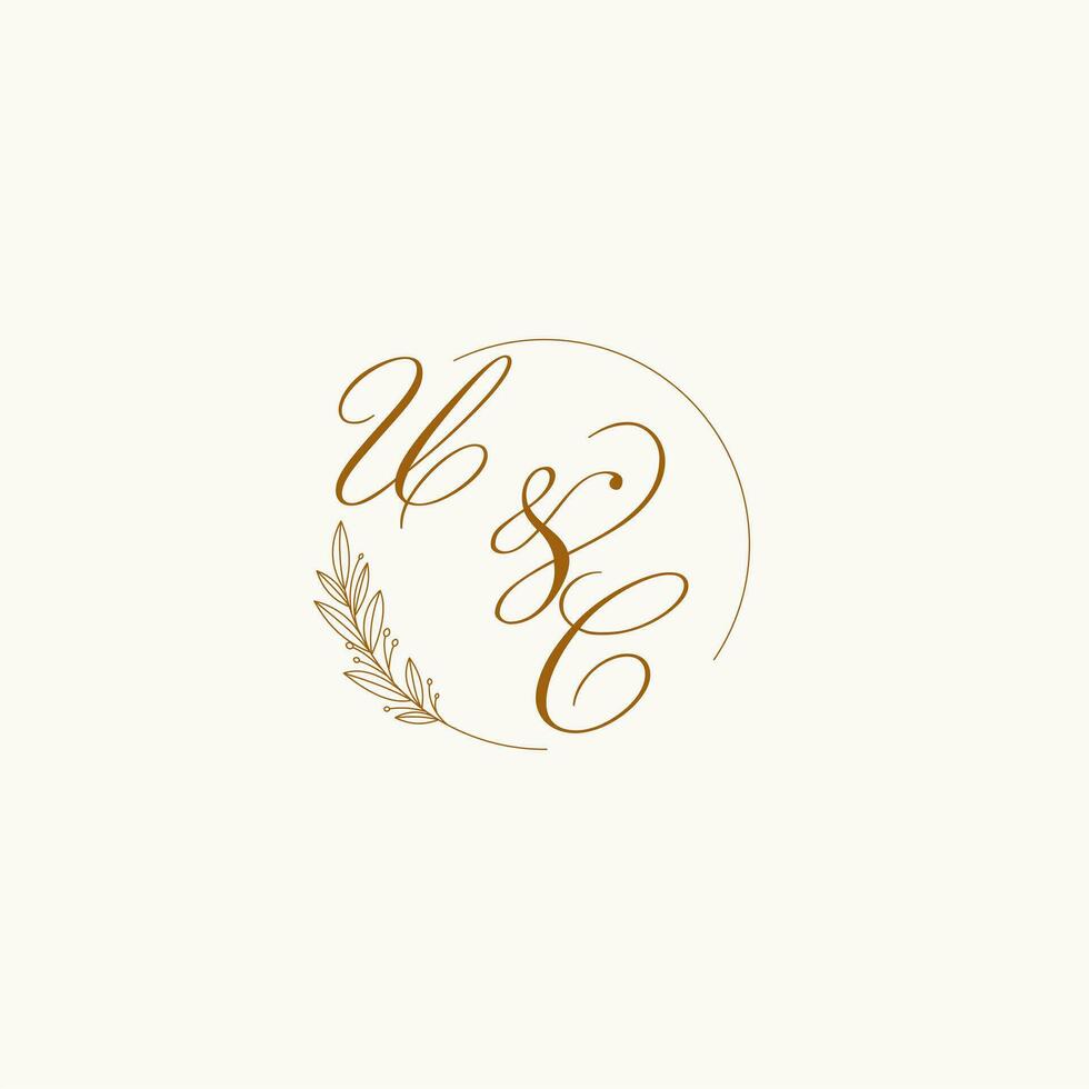 Initialen uc Hochzeit Monogramm Logo mit Blätter und elegant kreisförmig Linien vektor