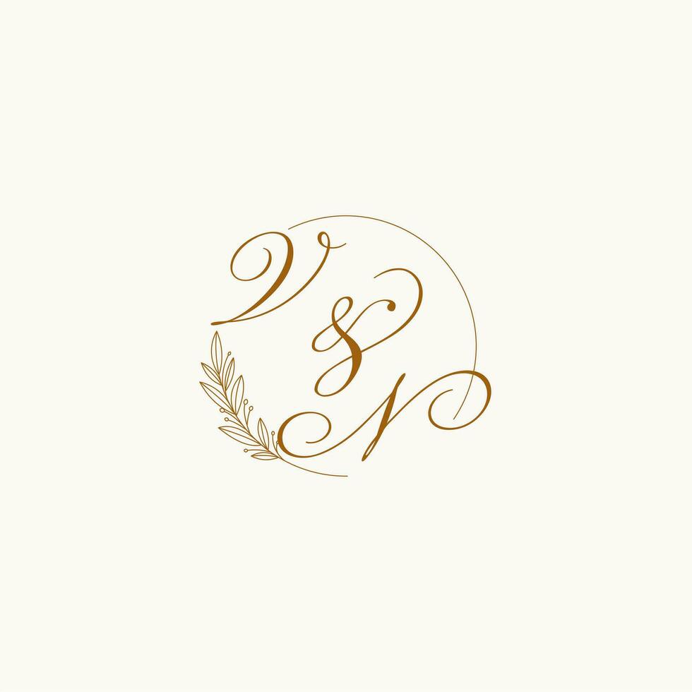 Initialen vn Hochzeit Monogramm Logo mit Blätter und elegant kreisförmig Linien vektor