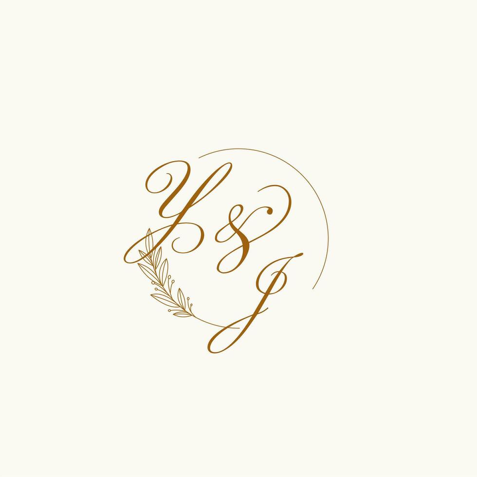 Initialen yja Hochzeit Monogramm Logo mit Blätter und elegant kreisförmig Linien vektor