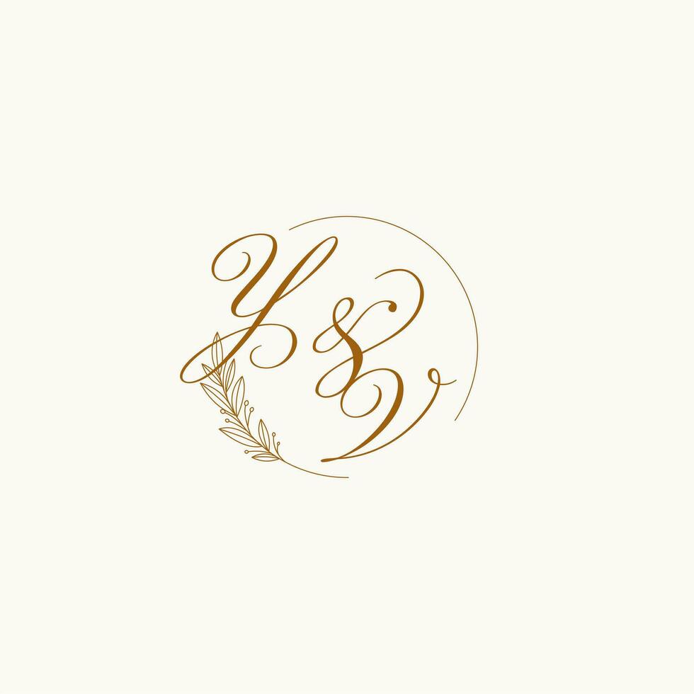 Initialen yv Hochzeit Monogramm Logo mit Blätter und elegant kreisförmig Linien vektor