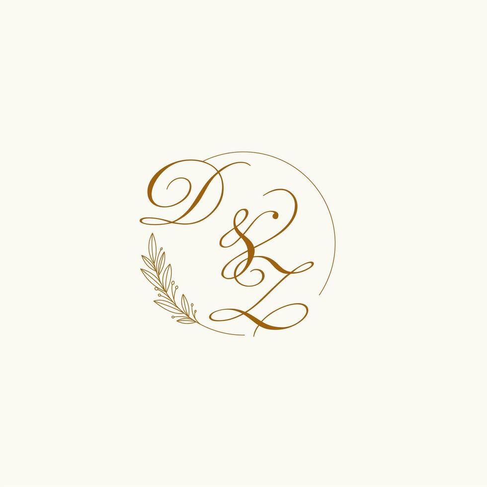 Initialen dz Hochzeit Monogramm Logo mit Blätter und elegant kreisförmig Linien vektor