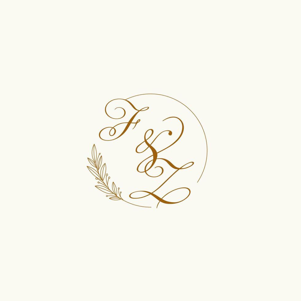 initialer F Z bröllop monogram logotyp med löv och elegant cirkulär rader vektor