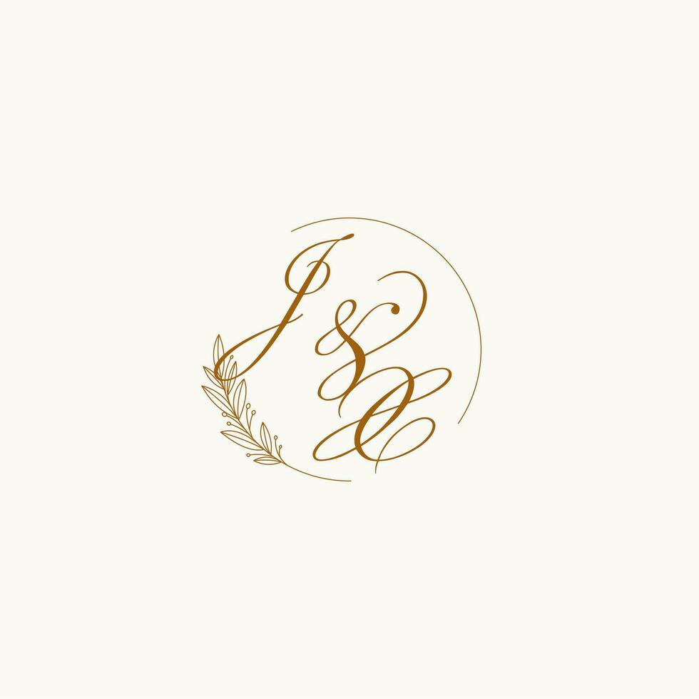 initialer jx bröllop monogram logotyp med löv och elegant cirkulär rader vektor