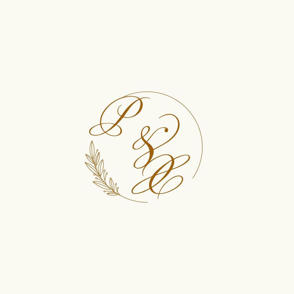 initialer px bröllop monogram logotyp med löv och elegant cirkulär rader vektor