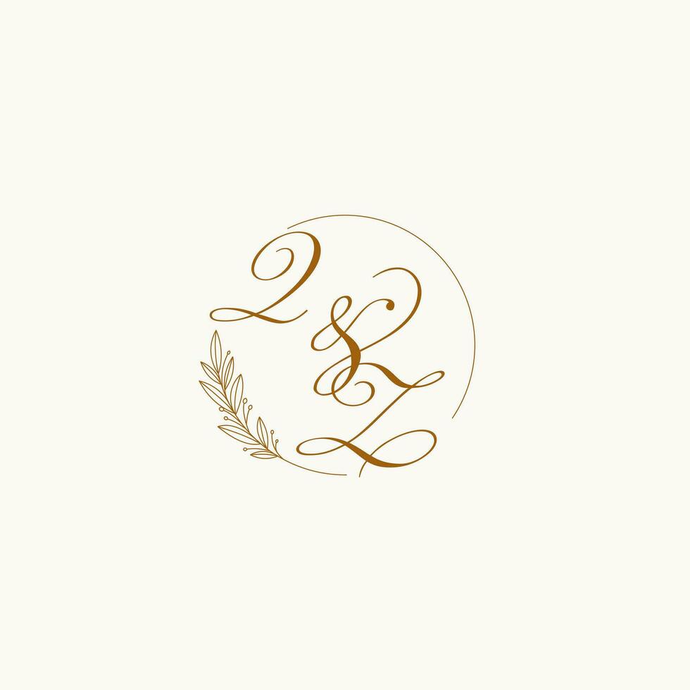 initialer qz bröllop monogram logotyp med löv och elegant cirkulär rader vektor