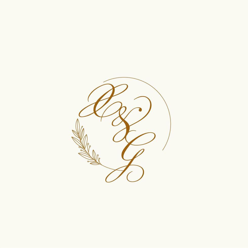 Initialen xg Hochzeit Monogramm Logo mit Blätter und elegant kreisförmig Linien vektor