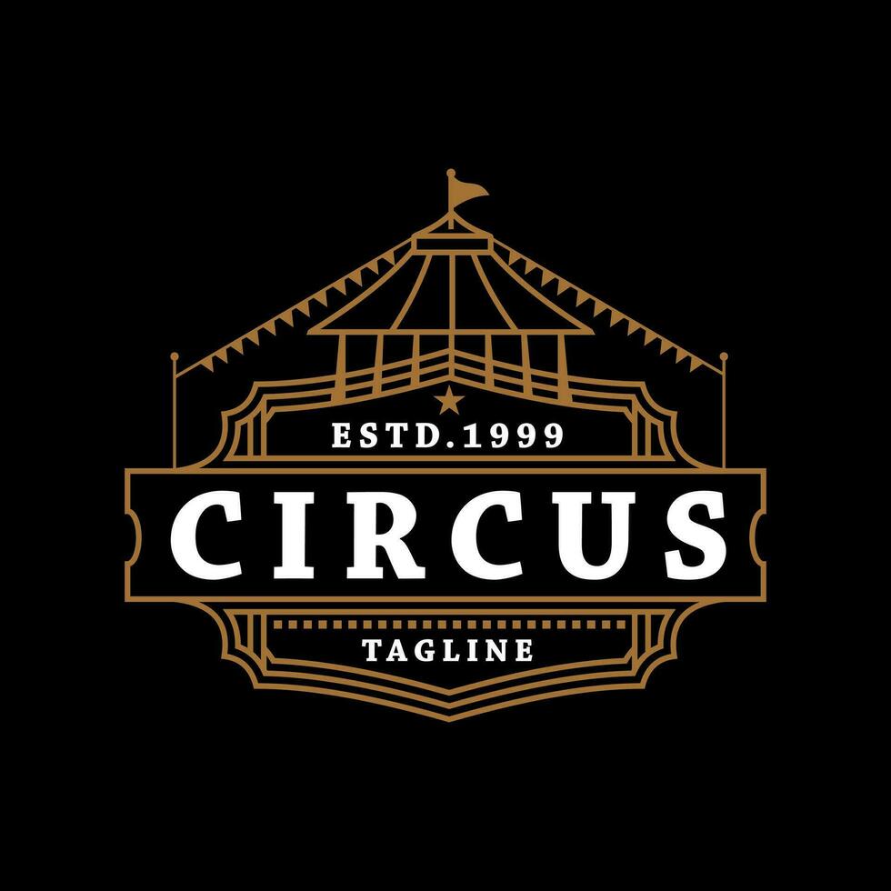 Zirkus Zelt Abzeichen Etikette Emblem Logo Design Vektor Jahrgang retro dunkel Hintergrund