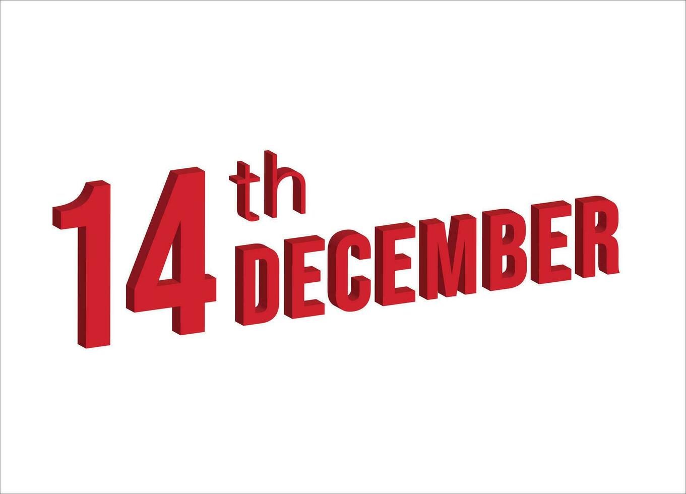 14:e december , dagligen kalender tid och datum schema symbol. modern design, 3d tolkning. vit bakgrund. vektor