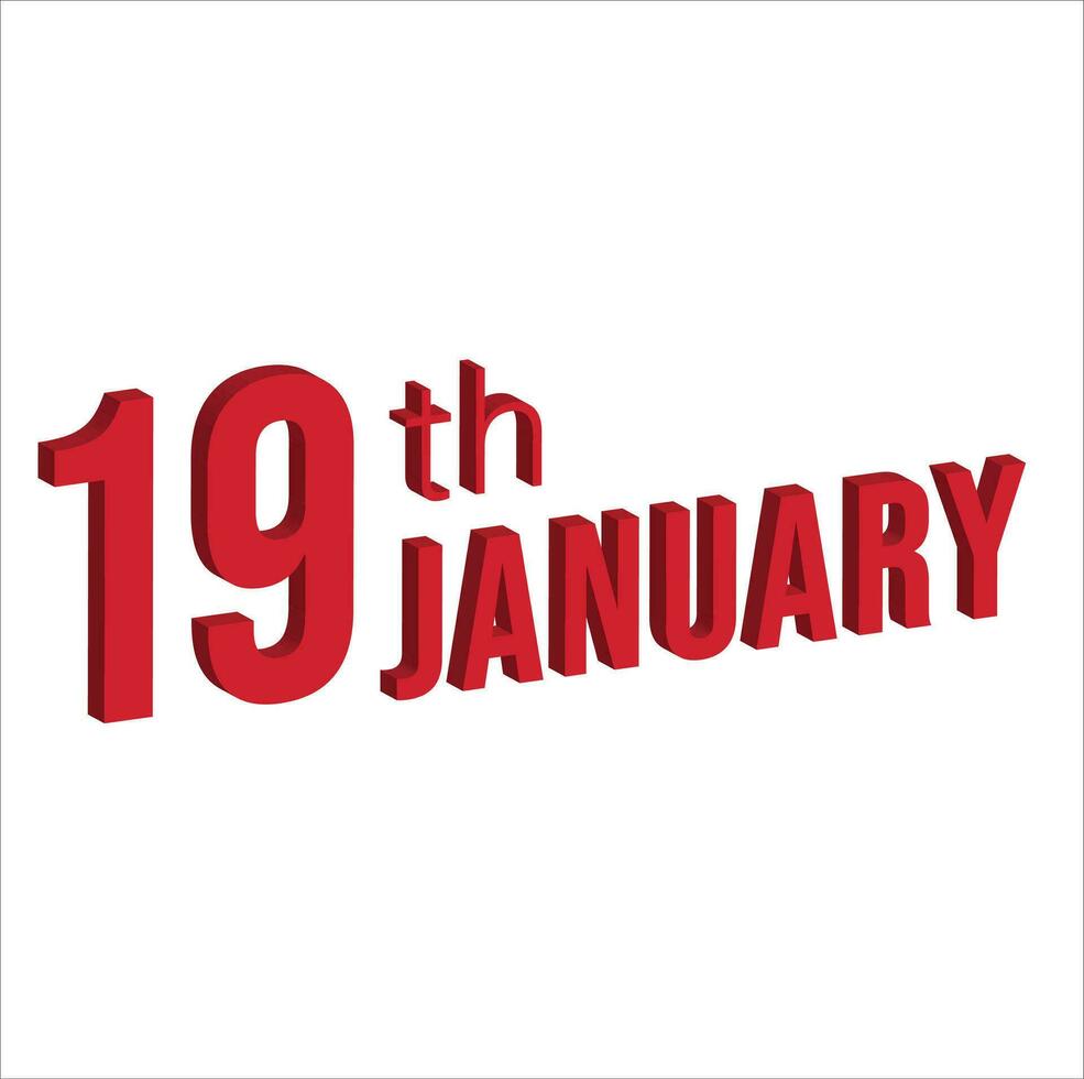 19:e januari , dagligen kalender tid och datum schema symbol. modern design, 3d tolkning. vit bakgrund. vektor