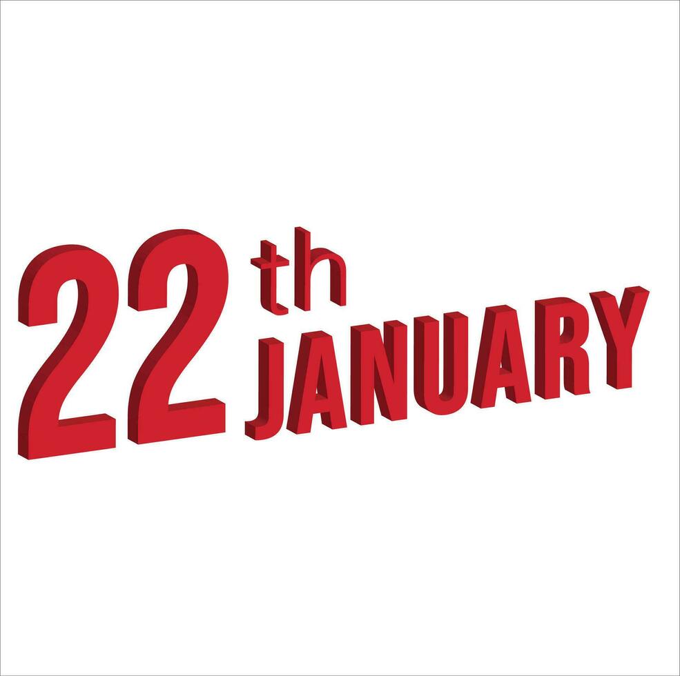 22 januari , dagligen kalender tid och datum schema symbol. modern design, 3d tolkning. vit bakgrund. vektor