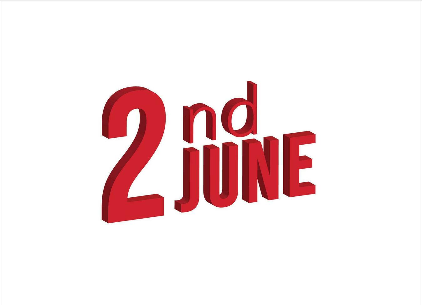 2:a juni , dagligen kalender tid och datum schema symbol. modern design, 3d tolkning. vit bakgrund. vektor
