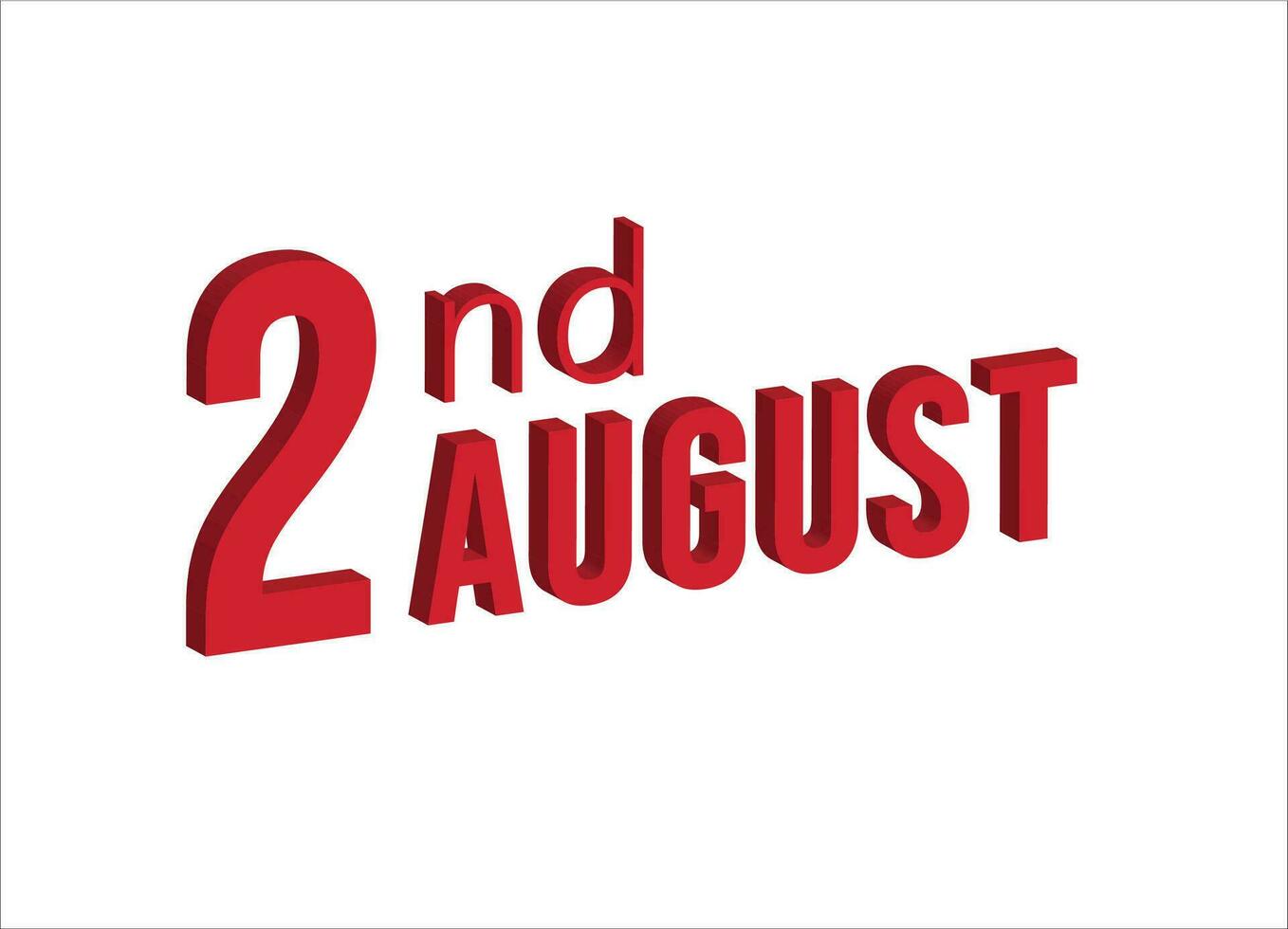 2:a augusti , dagligen kalender tid och datum schema symbol. modern design, 3d tolkning. vit bakgrund. vektor