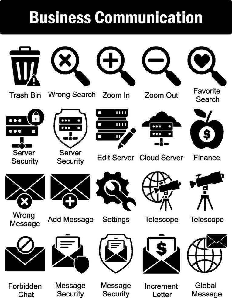 en uppsättning av 20 företag ikoner som skräp bin, fel Sök, zoom i vektor
