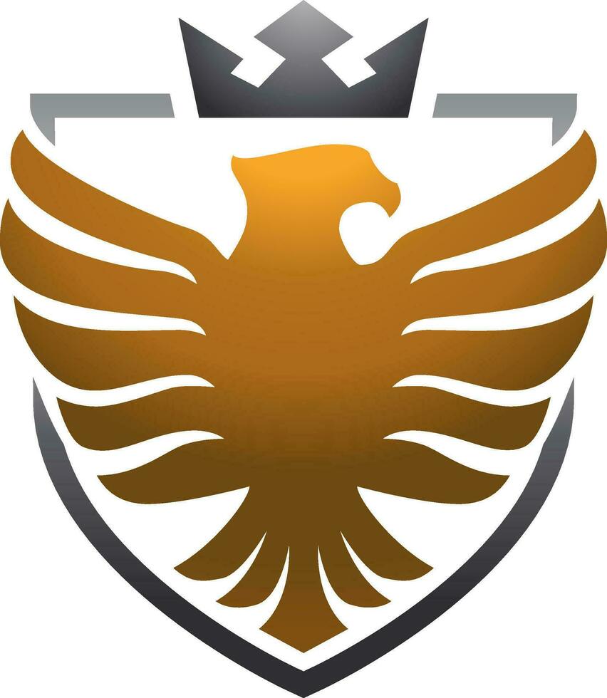 Örn huvud med guld skydda i emblem logotyp vektor