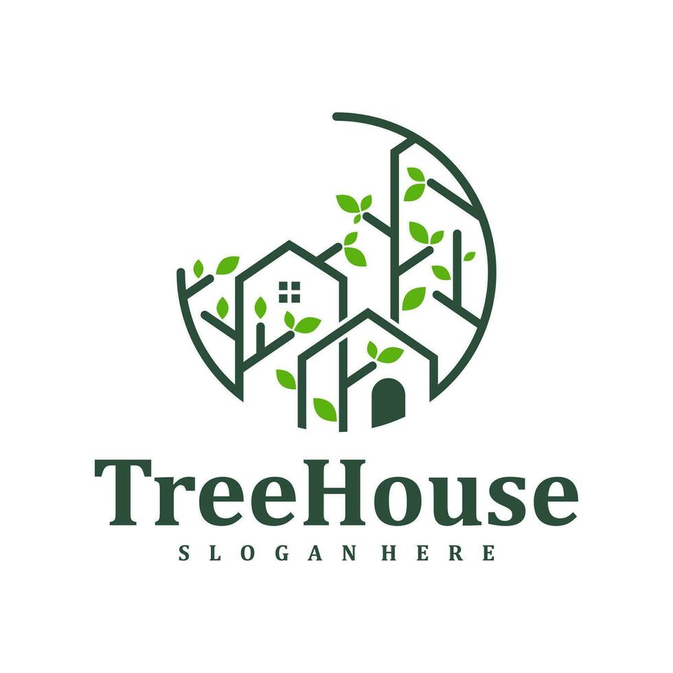 träd hus logotyp design mall. kreativ hus träd logotyp vektor illustration.