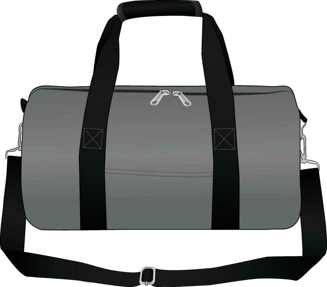 Duffle Tasche, Vektor Illustration, Tasche Gliederung Vorlage, Mode Wohnungen skizzieren, Reißverschluss Duffel Reise Sport Ausrüstung Tasche, Vektor Clip Kunst Vorlage.